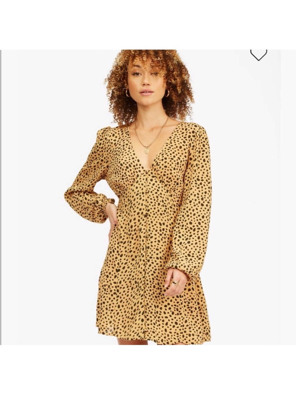 NWT! Billabong Tan Leopard Print Long Sleeve V‑Neck Mini Fitted Dress Sz Small